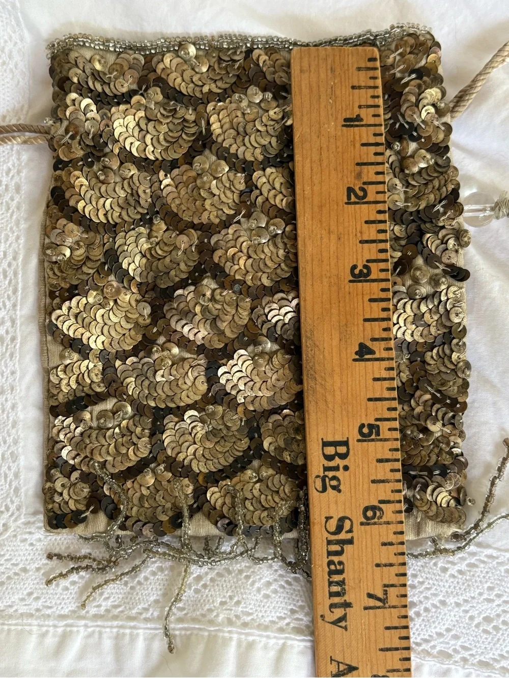 Vintage Gold Sequin Evening Clutch Bag with Fringe